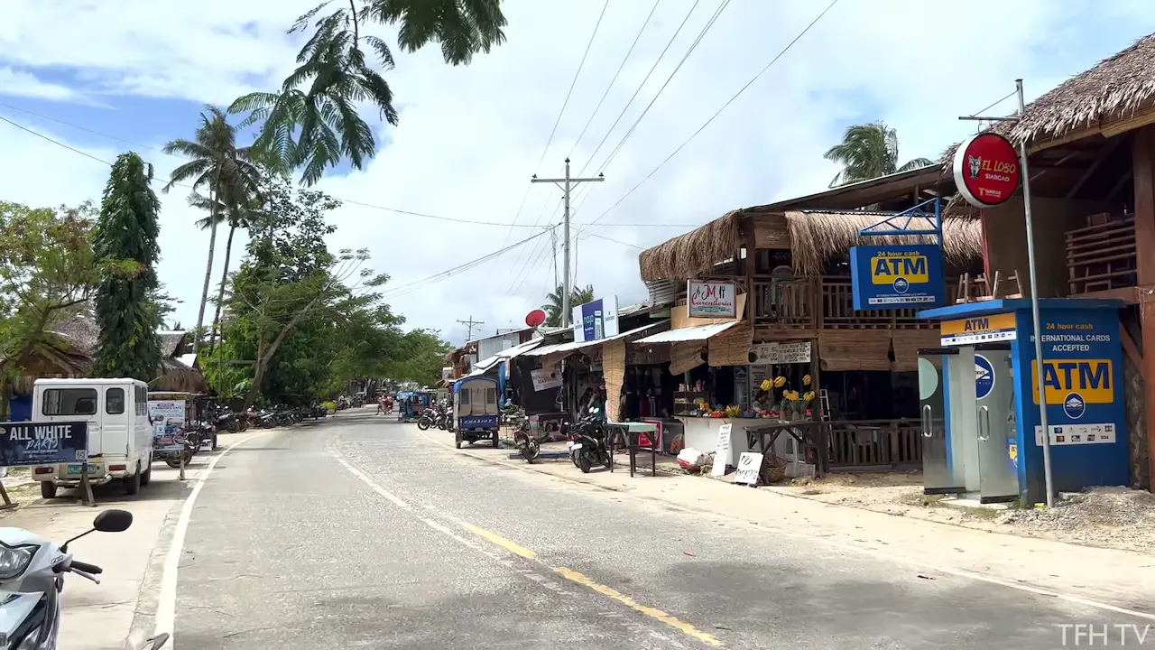 General Luna surf town in Siargao, Philippines - Tourism Road lined with cafes and surf shops